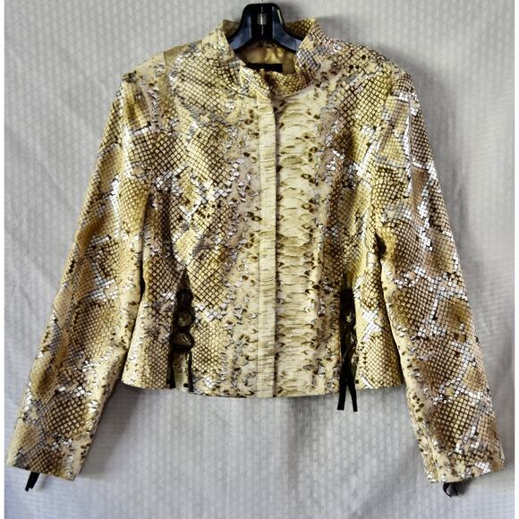 SIMON CHANGE Faux Snake Print Designer Blazer Jacket Size 12 - Picture 3 of 9